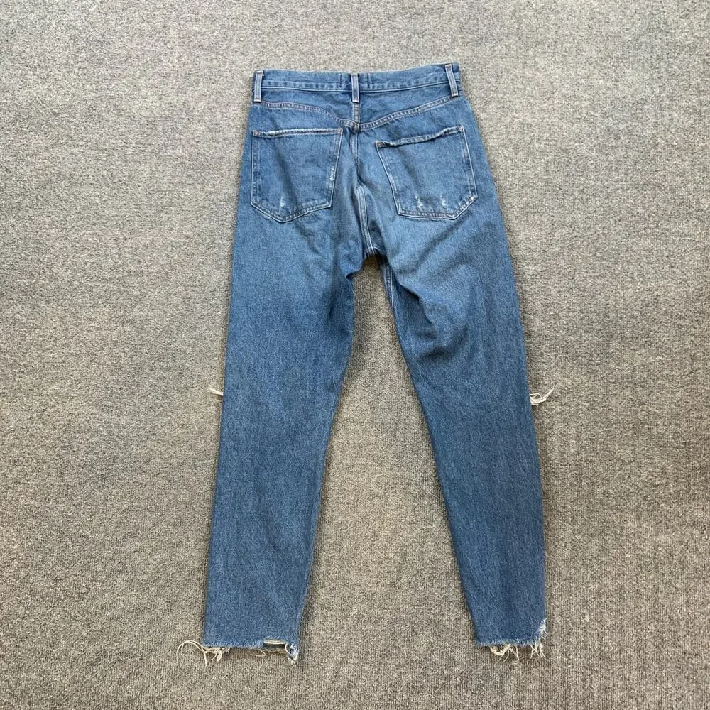 Agolde Jeans Womens 27 Denim Jamie High Rise Distressed Straight Leg Raw Hem